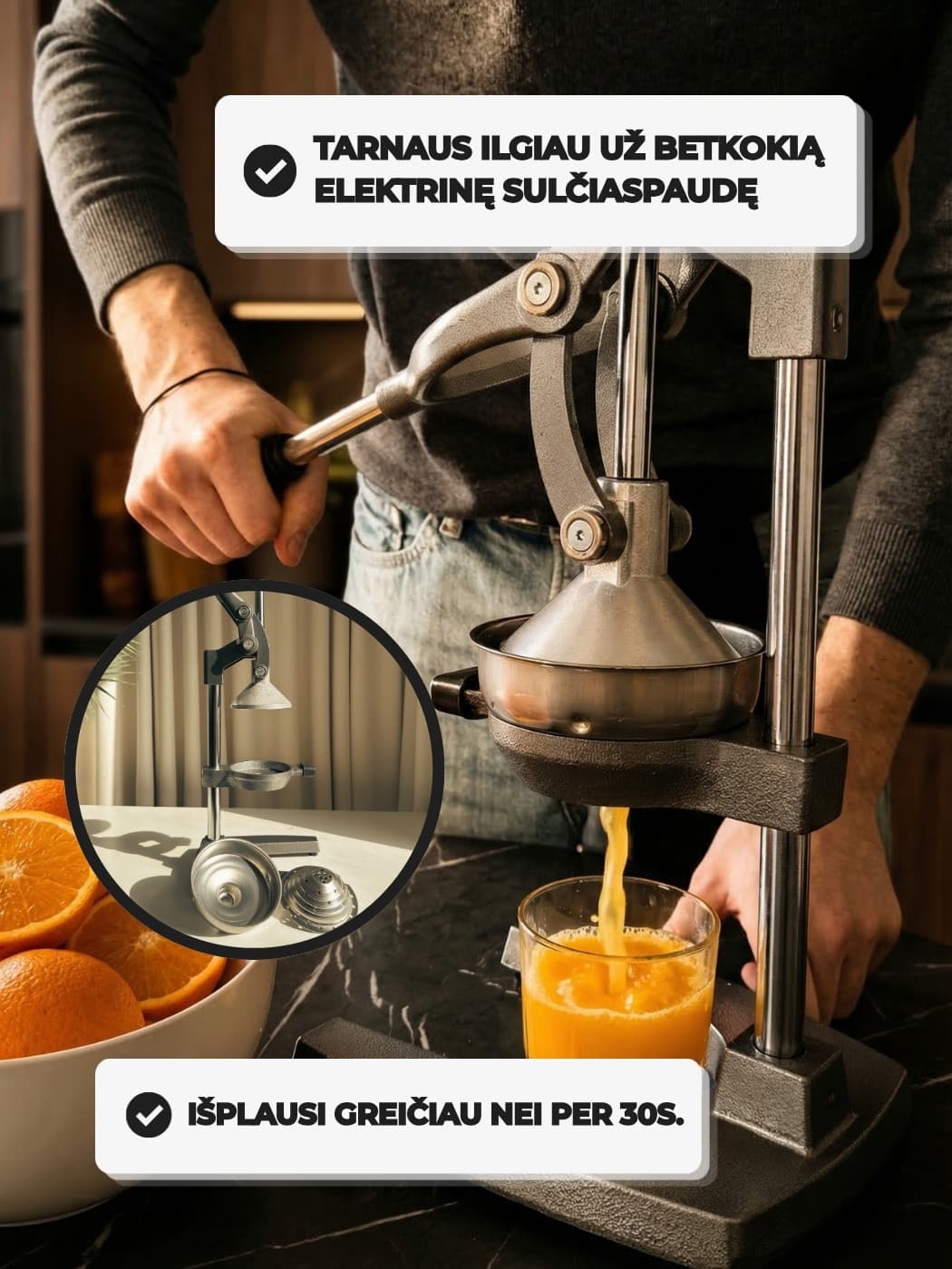 Juicy ketaus ir nerūdijančio plieno sulčiaspaudė
